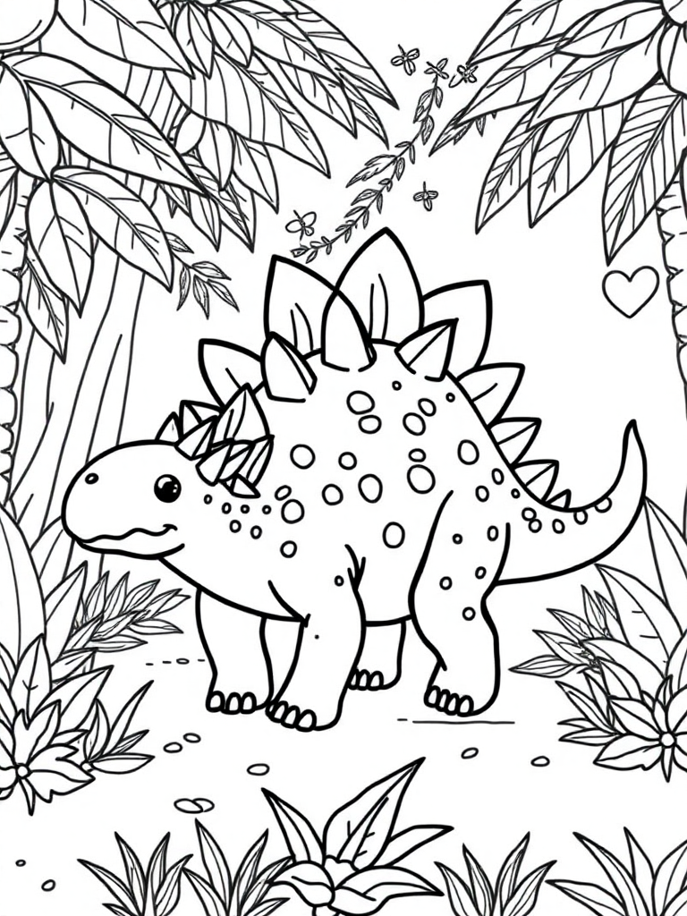 Cute Stegosaurus walking in the Jungle 