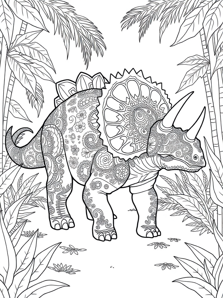 triceratops walking in the Jungle