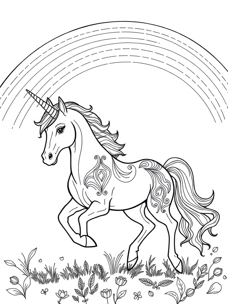 unicorn running under the rainbow 