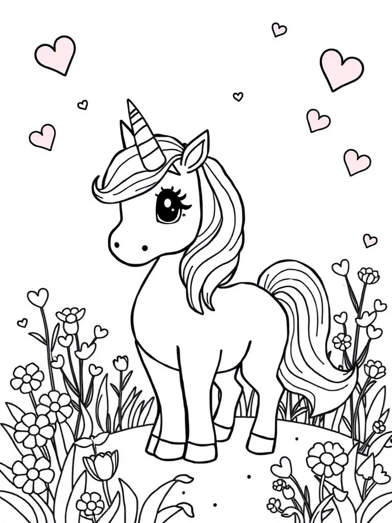 baby unicorn standing in the magic garden