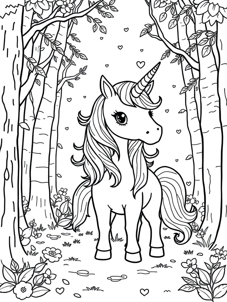 cute baby unicorn in the woods