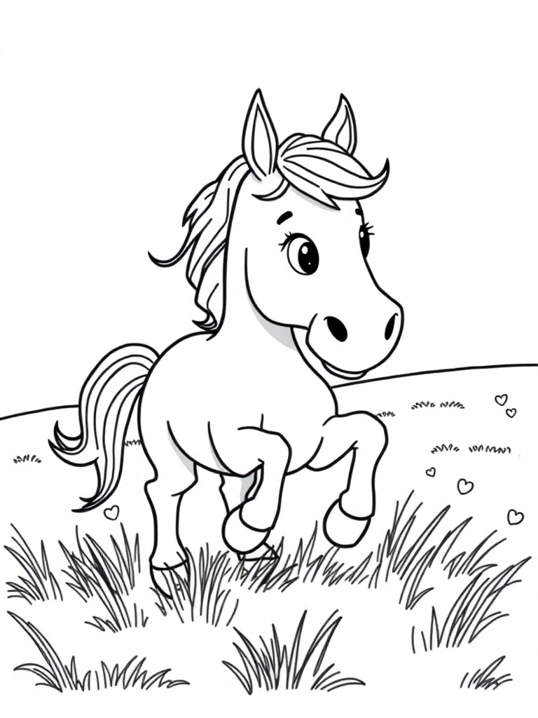 Cartoon wild Horse Playing in the Field