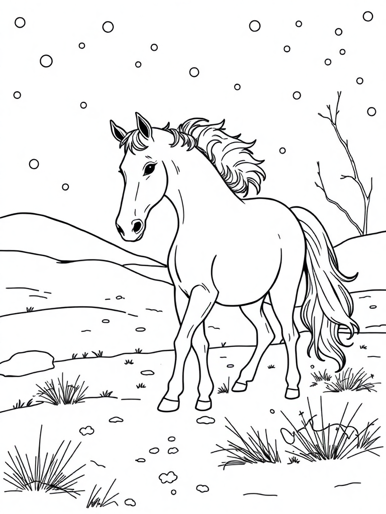 Wild Horse in a Snowy Landscape