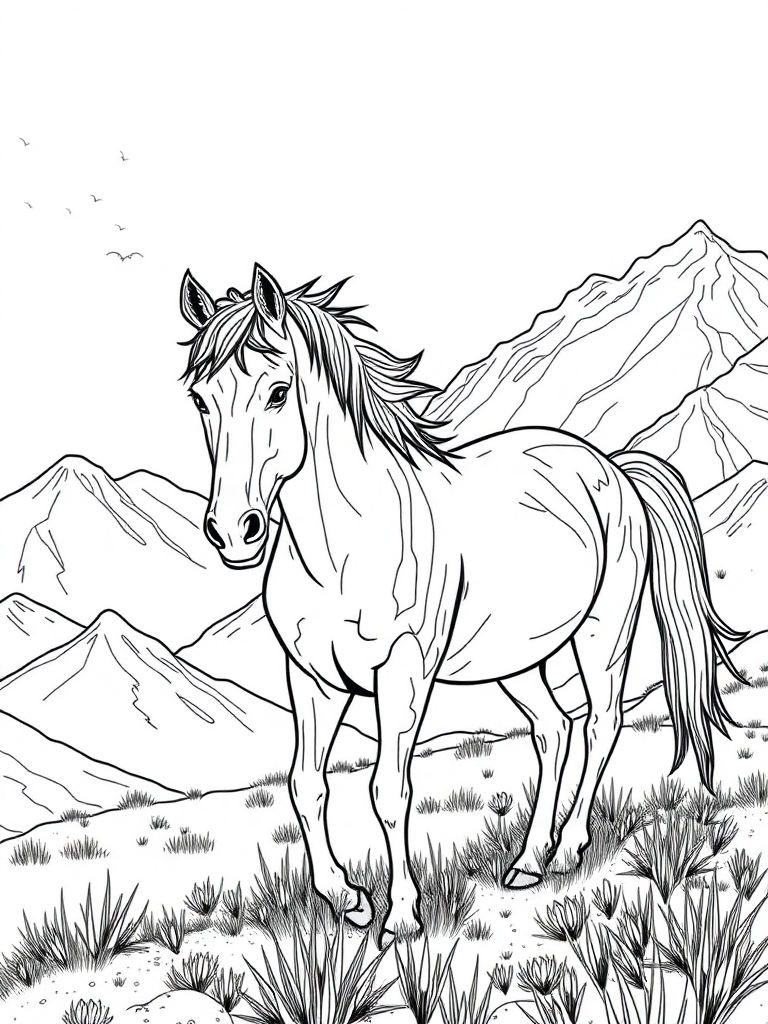 Wild Mustangs Roaming the Mountains