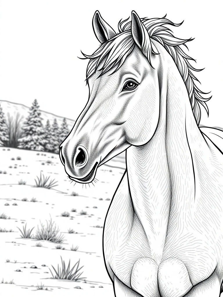 Wild Horse in a Snowy Landscape