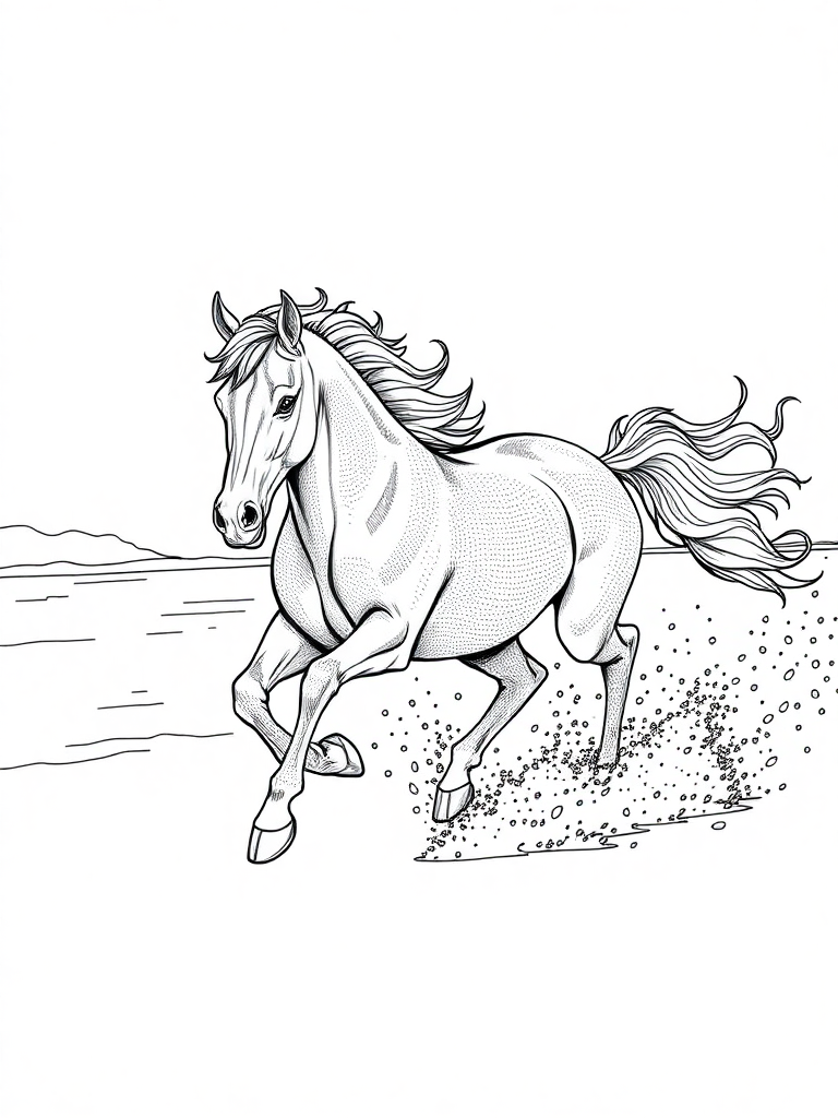 Arabian Horse rrunning across the river
