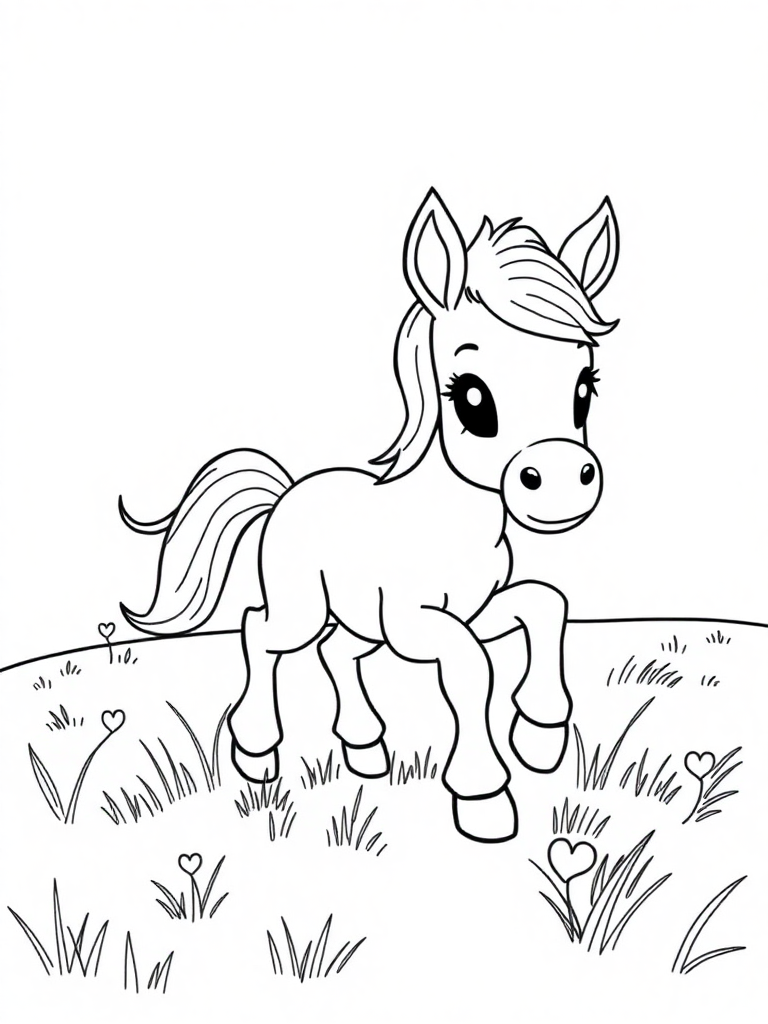 Cartoon Foal Playing in the Field