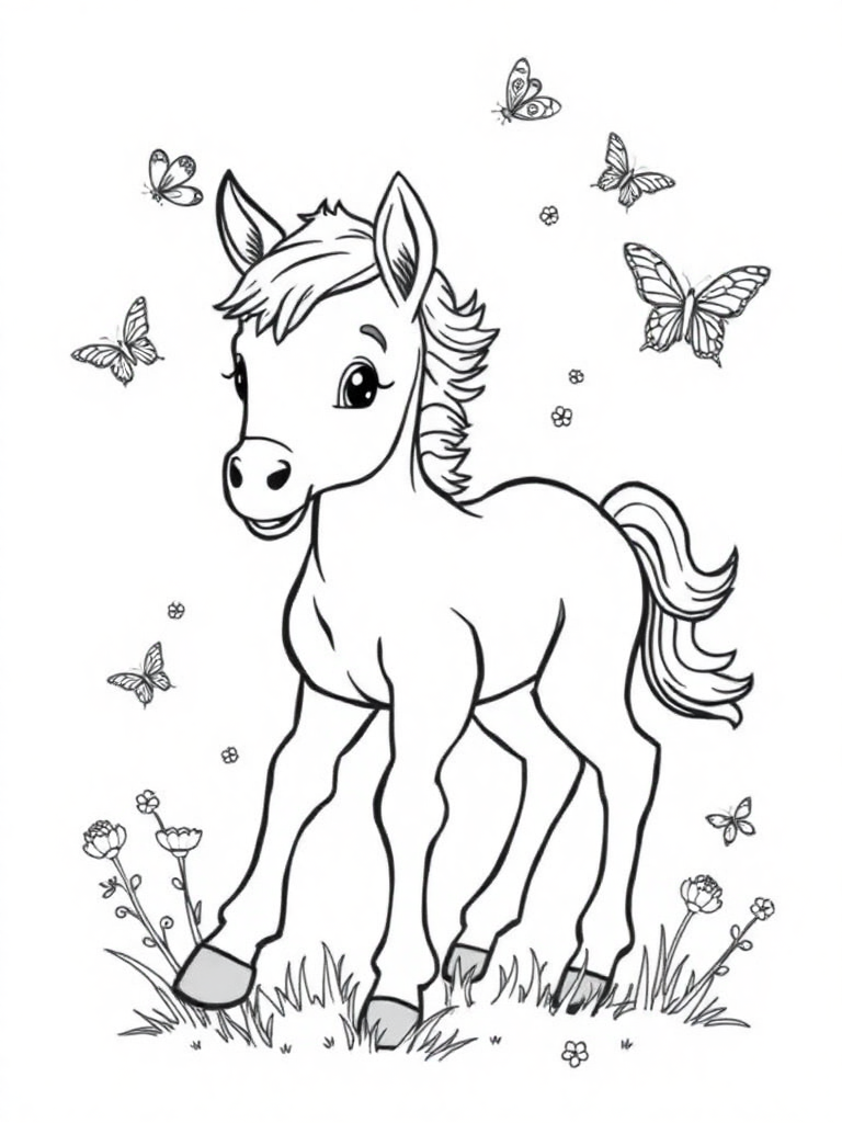 Young Foal Chasing Butterflies