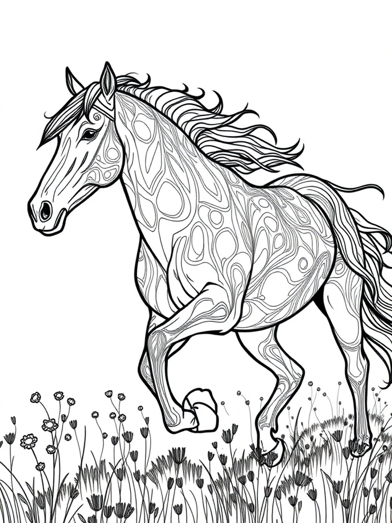 Detailed Horse Trotting in a Meadow