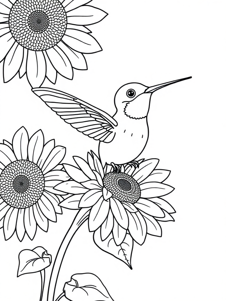 A humming bird sitting on the sunflower