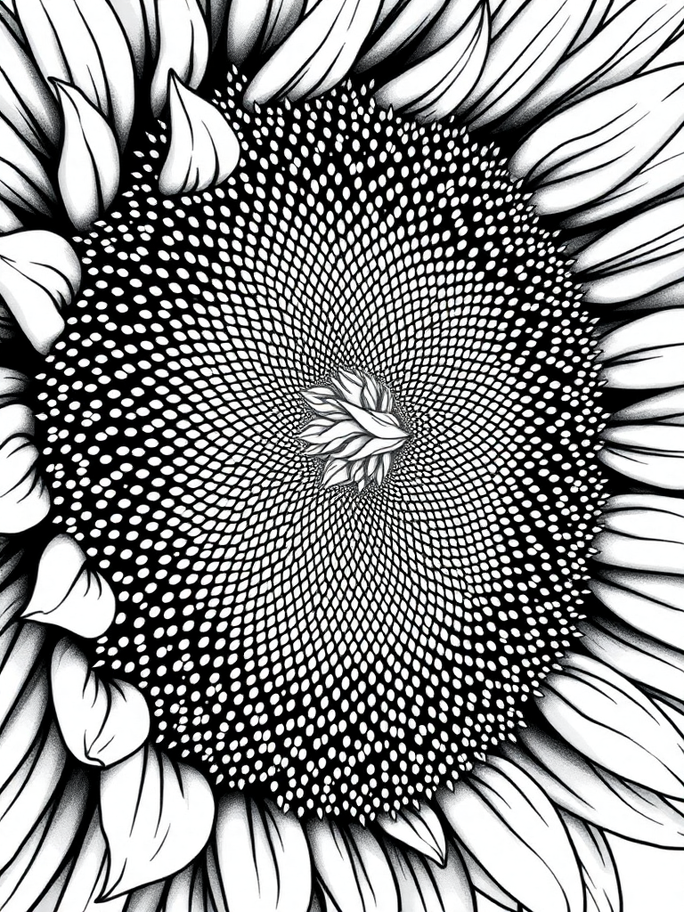 A close-up of a sunflower, focusing on its detailed structure