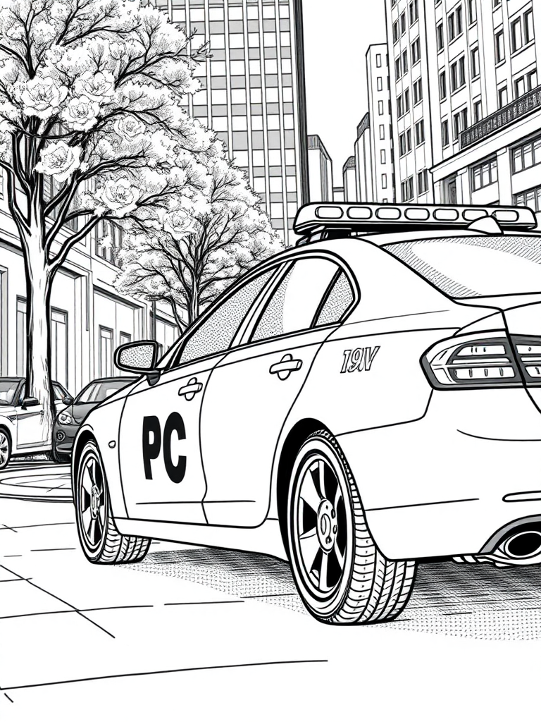 Realistic Police Car in the City