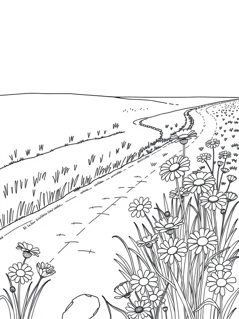 Daisy field on the roadside