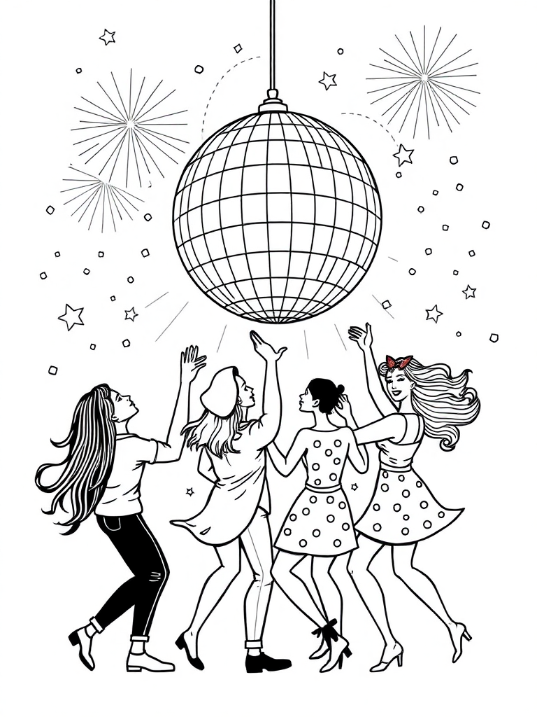 New Year’s Party With Disco Ball Over The Dancers