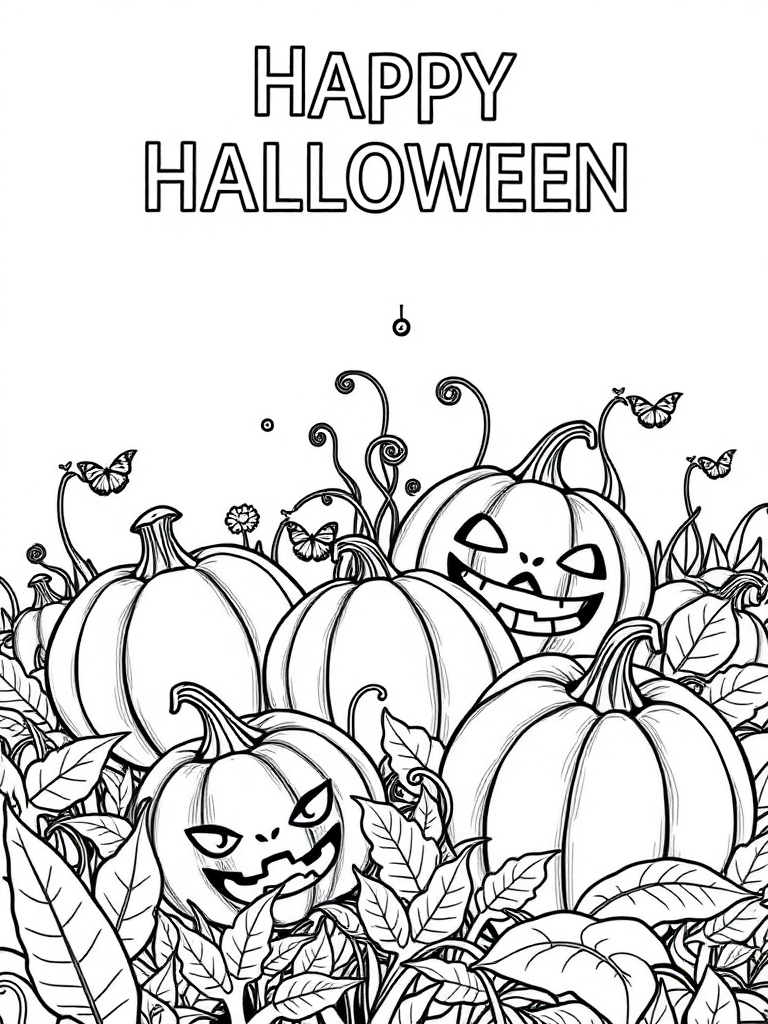 Happy Halloween with Halloween Pumpkins field