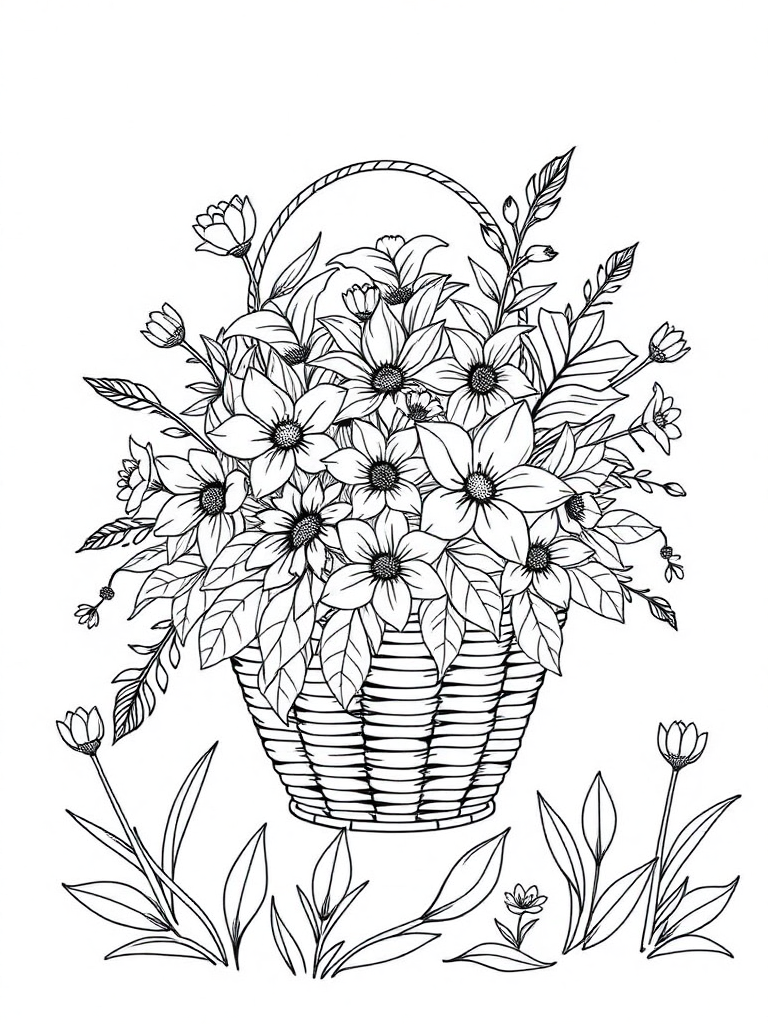 Basket Of Flowers In Spring Garden