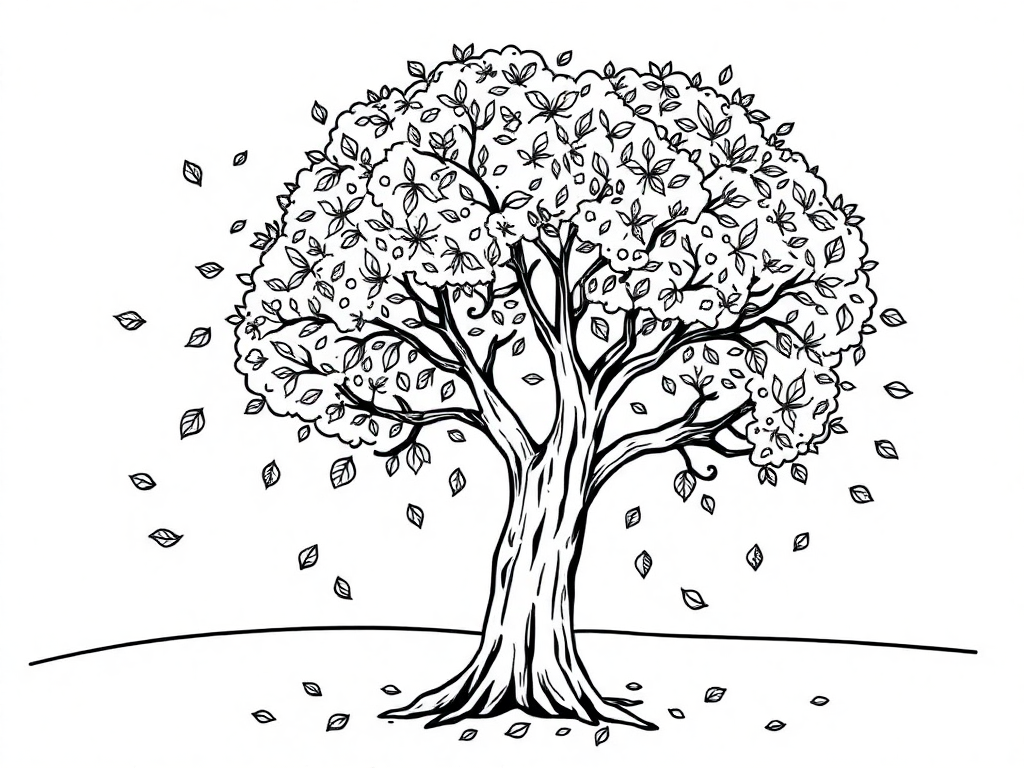 Fall tree with leaves falling