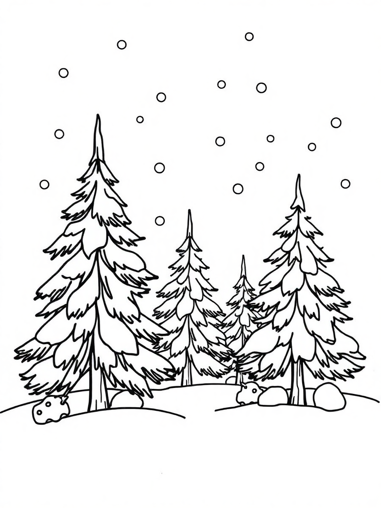 Winter with snows and pine trees