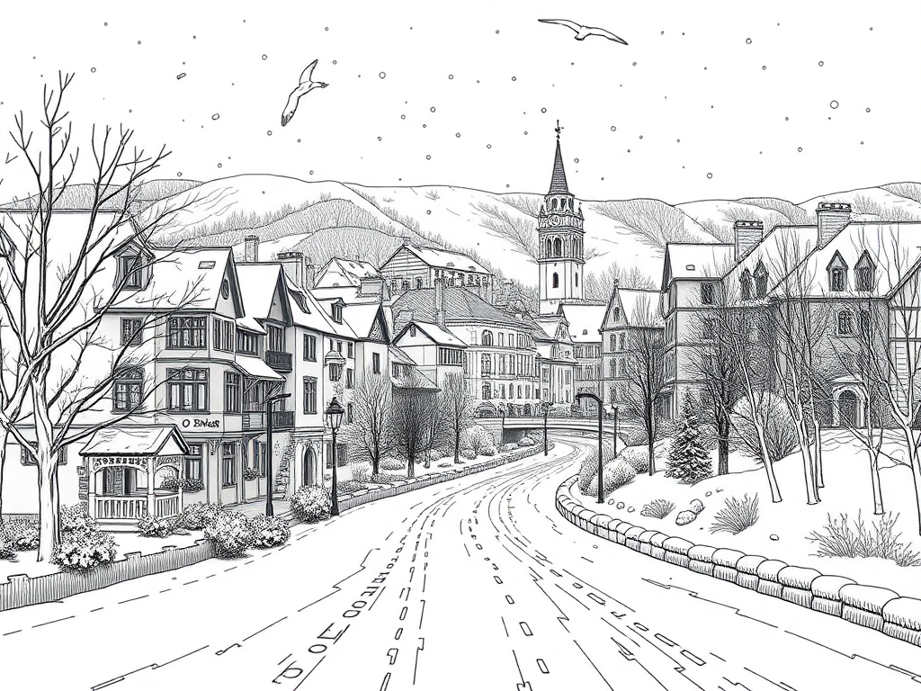 Winter City with Snow