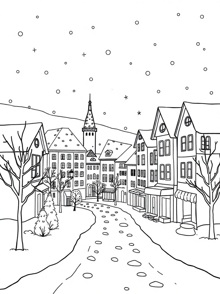 Winter City with Snow