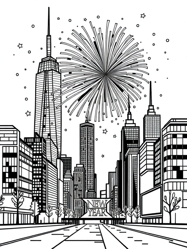 New Year’s Party with Firework in the City