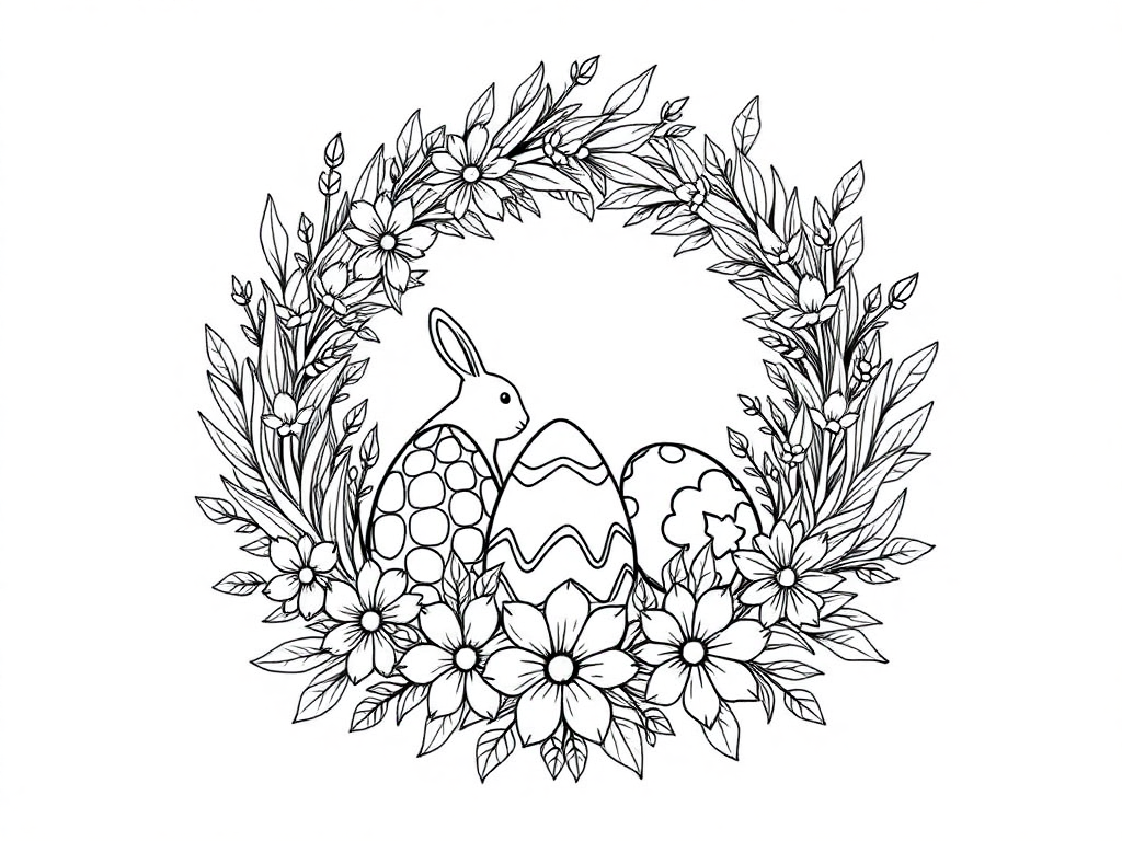 Wreath with easter eggs and bunnies on it