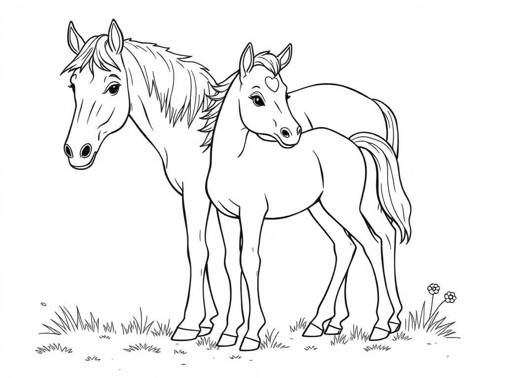 A cute foal standing next to its mother